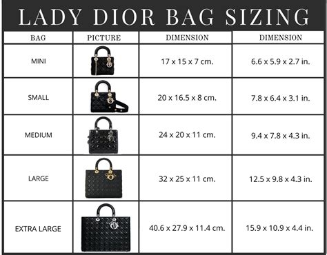 dior lady bag size|lady dior bag size chart.